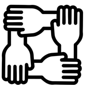 Vier Hände greifen ineinander.