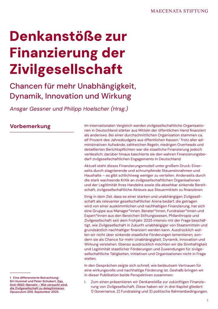 Denkanstöße zur Finanzierung der Zivilgesellschaft