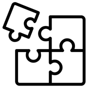 Vier Puzzleteile sind zu sehen. Eins muss noch an die richtige Stelle.