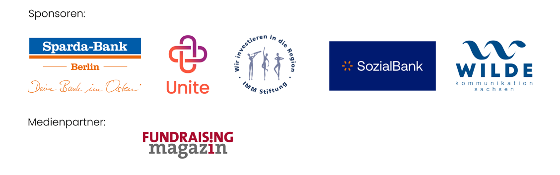 Das Bild zeigt verschiedene Logos und zwei Worte, Sponsoren und Medienpartner.