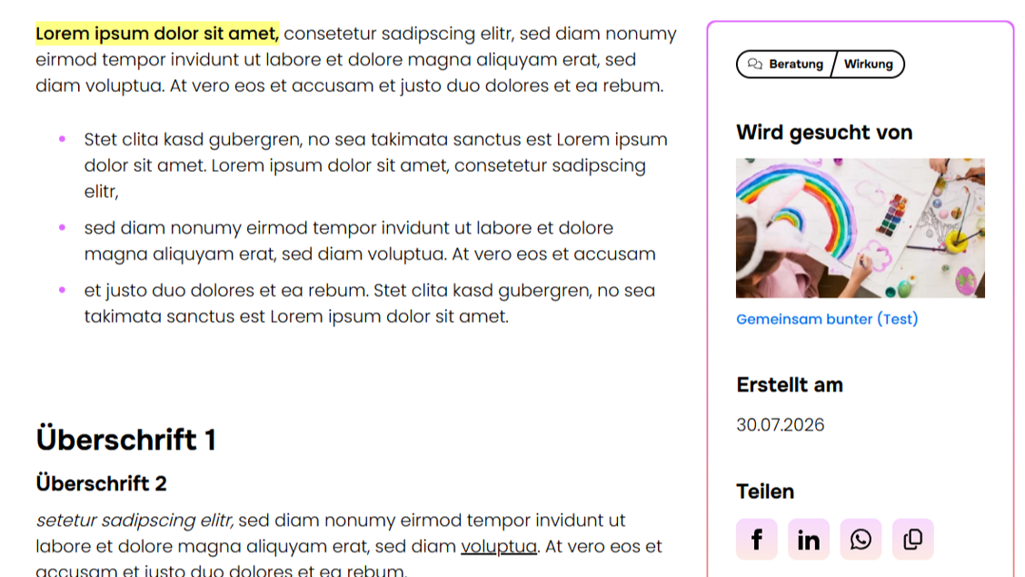 Das Bild zeigt ein Profil. Oben steht: Ich suche dich. An der Seite ist ein buntes Bild zu sehen. - Gesuche: Neue Plattform-Funktion